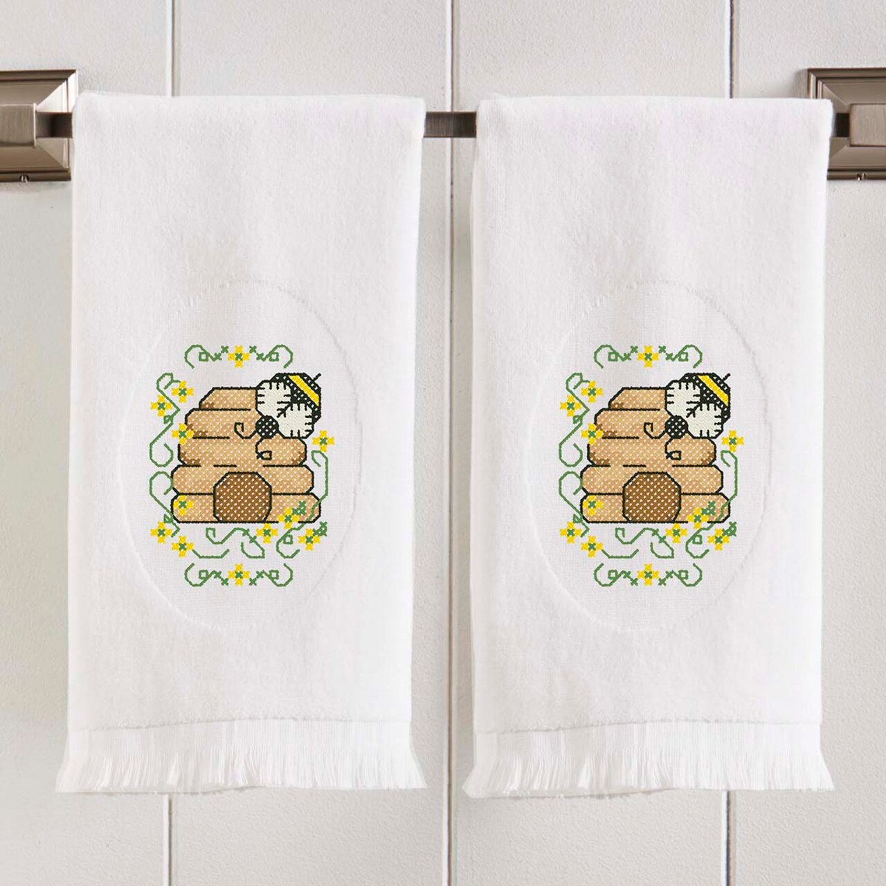 Herrschners Buzzing Bees Terry Towel Pair Stamped Cross-Stitch